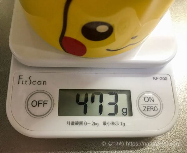 バターコーヒー用マグカップの重さ約473グラム
